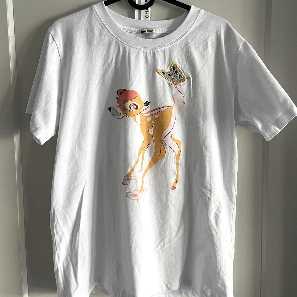 Miu Disney Bambi Print Cotton T-shirt